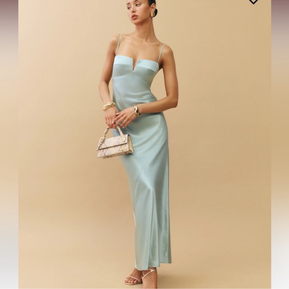 NWT Reformation Brie Silk Maxi Dress - size 2 - Aquamarine